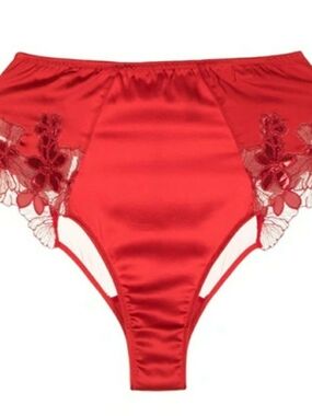 Fleur Du Mal "Violet" Red Silk Satin High-Waist Lace Panty